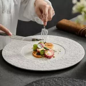 스테이크 11인치 특수형 흰색 접시 대형 바위 원형 평판 돌무늬 양식 디너 상업용