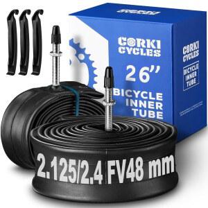 26인치 산악 자전거 타이어 내부 튜브 26 x 1.75 1.85 1.95 1.0 2.0 2.1 2.125 2.2 2.25 2.3 2.35 4.4 프레스타 48mm 슈레이더 밸브 32mm, 헤비 듀티 부틸 고무 MTB 교체 2팩