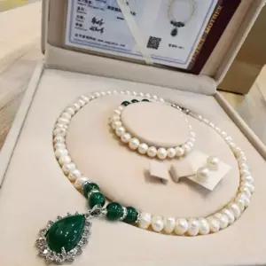 진주 선물 담수 귀걸이 세트 못난이 팔찌 목걸이 Mkj7+9qrI