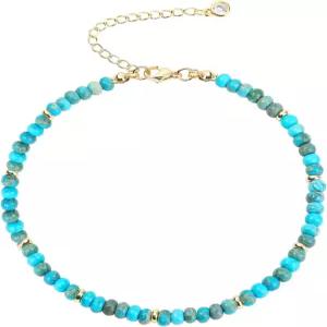 여성용 레밀리 내추럴 스톤 비즈 발찌 팔찌 핸드메이드 방수 보호 발목 조절 가능한 여름 보석