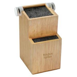 대나무 만능 나이프 블록 - 칼깎이 2개가 내장된 홀더 최대 16개의 크고 작은 나이프를 보관할 수 있는 2단 현대식 보관 주방 세븐의 쉬운 청소 나무 정리함