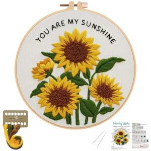 NUBERLIC 초보자를 DIY 후프 스타터 자수 키트 십자수 해바라기 위한 니들포인트