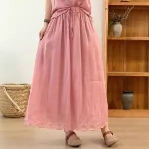 치마 여친 롱 하계 셔츠 트렌디 아이템 라운드 모시 싱글 소매 디지털 상의 프린트 7부 린넨1 HT2