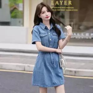 원피스 스커트 청 빈티지 여름 여자 청데님 A라인 아이템 반팔 트렌디 슬림핏 HT2