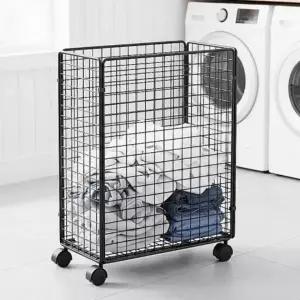 바퀴 달린 빨래 이동식 세탁 바스켓 철제 접이식 바구니