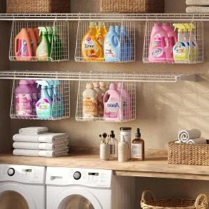 3팩 엑스트라 톨 13.6인치 걸이식 세탁 바구니 정리함 360 회전 후크 및 강화 높이의 접이식 와이어 선반 -