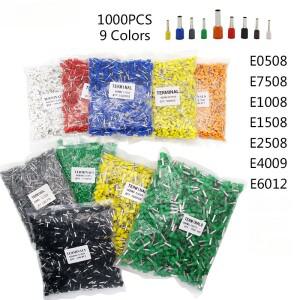 1000피스 E0508 E7508 절연 페룰 터미널 블록 코드 엔드 와이어 커넥터 전기 크림프 터미네이터