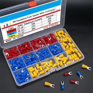 245개 절연 포크 스페이드 와이어 케이블 커넥터 22-16/16-14/12-10 게이지  8 퀵 스플라이스 크림프 U형