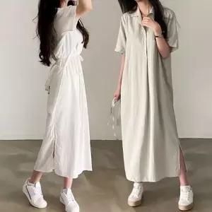 여성 내추럴 셔츠 루즈핏 롱 원피스 LDN-20250210