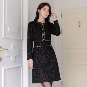 (~XXL까지) 레옴 크롭 자켓 레이어드 트위드 골드 원피스 겨울 하객룩 연말룩 모임룩 파티룩 빅사이즈