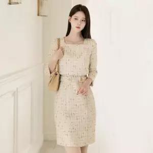 (~XXL까지) 베이체 레이어드 트위드 원피스 봄 가을 오피스룩 하객룩 데이트룩 모임룩 빅사이즈