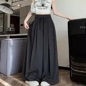 여자 하이웨스트 뒷밴딩 스팽글 와이드 슬랙스 캐주얼 (HSJ-WFISZIP)