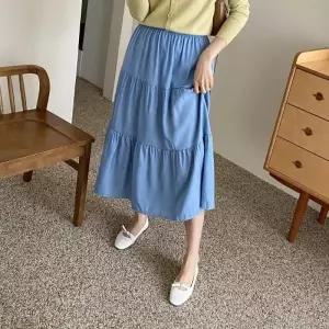 [다잇템]여자 허리밴딩 에리카 데님 캉캉 롱스커트