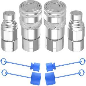 2세트 NPT 플랫 페이스 유압 퀵 커넥트 커플러/커플링 (더스트 캡 포함) 1/4 3/8 1/2 나사산 (스키드 스티