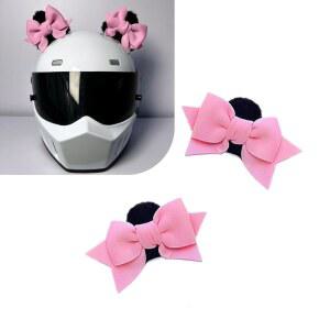 슬리미 2 PCS 활 헬멧 장식, 귀여운 푹신한 고양이 귀 여성용 자동 접착 오토바이 액세서리 (핑크)