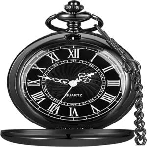 알웨삼 스무스 포켓 워치 합금 스틸 쿼츠 로마/아라비아 숫자 37cm 체인 포함 아버지의 날 크리스마스