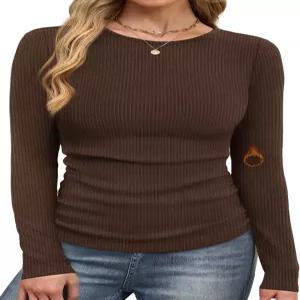 여성 가을 패션 보온 셔츠 리브 니트 겨울 의류 따뜻한 언더셔츠 기본 티셔츠 위홀 긴팔