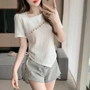 지니코코 여사친 니트 하계 스팽글 언밸런스 롱루즈핏 셔츠 레이스 티 반팔 프렌치 스트링 ADOR1