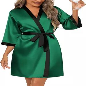 에쿠아르 여성 새틴 로브 실크 기모노 목욕 가운 3/4 소매 신부 들러리 부드러운 슬립웨어 S-XXL