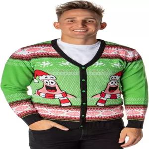 스폰지밥 네모바지 남성 산타 패트릭 스타 어글리 스웨터 버튼업 니트 가디건