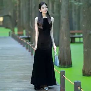 블랙 벨벳 롱 파티 원피스 격식있는 격식룩 드레스 모임 연말