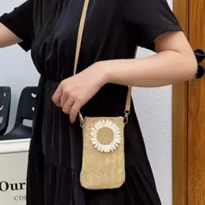 ( )미니 라탄 플라워 크로스백 여름 여행 핸드폰 가방