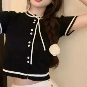 여성 여름 반팔 세미 크롭 니트 가디건 스웨터 데일리룩