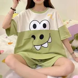 여성 여름 그린공룡 홈웨어 반팔 잠옷 파자마 세트