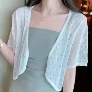 시스루 크롭 반팔 가디건 여름 시원한 데일리룩 여성용 세련된 상의 가벼운 비치웨어