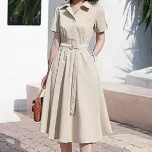 편한원피스 셔츠 반팔 원피스 허리벨트 소매 단추 단정 오피스룩