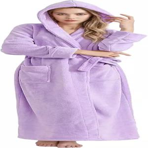 여성용 헬로맘마 롱 후드 로브 고급스러운 플란넬 플리스 풀 목욕 가운 겨울 따뜻한 잠옷 샤워