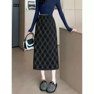 여사친 치마 빈티지 가을 모직 롱 정장 체크 출근룩 보들보들 트임 SPO마켓3