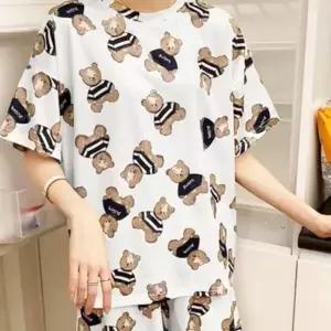 (색상1 파인애플+크림베어)여름잠옷 홈웨어 여성 실내 귀여운 2p 크림곰 파인