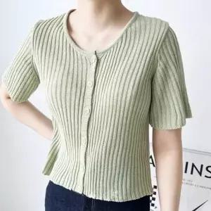 여름 골지 소재 니트웨어 여리핏 여자 반팔 가디건 비치 가디건 여성 볼레로 얇은 그물 썸머 카디건