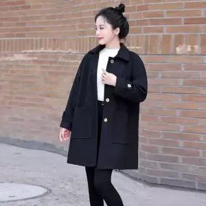 볼사스 여성 하프 검정 모직 가을 코트 트렌치 슬림핏 ADOR3