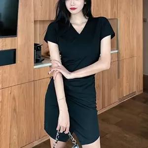 여름원피스 우아한 하객 원피스 오피스룩 블랙 여름 격식 코디