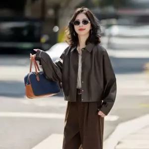 볼사스 여친 캐주얼 가을 가죽 자켓 숏 터틀넥 슬림핏 코트 재킷 ADOR3