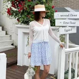[다잇템]여자 뒷밴딩 플라워 빈티지 셔링 미니스커트