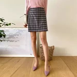 [다잇템]여자 뒷밴딩 핀턱 랩 체크 미니스커트