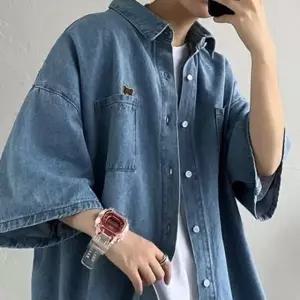 WL 데님 자수 곰돌이 캐릭터 귀여운 베어 유니크 빈티지 박시 셔츠 커플룩 꾸안꾸 사랑스러운