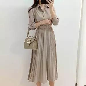 하객룩원피스 카라 플리츠 주름 롱원피스 허리끈포함 하객룩 여친룩