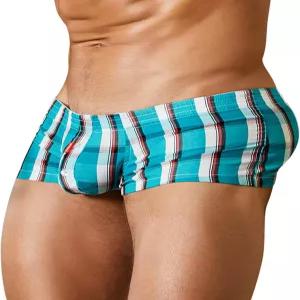 SEAUR 남성용 코튼 로우 라이즈 복서 반바지 격자무늬 스트라이프 프린트 속옷 파우치 트렁크 편안한 잠옷