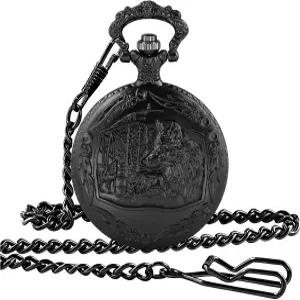 티옹 빈티지 포켓 워치 각인 카우보이 해골 늑대 3D 패턴 아라비아 숫자 쿼츠 체인 베스트 선물 포함