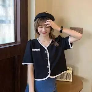 여름용 브이넥 크롭 반팔 니트 가디건 미니 기장 아우터