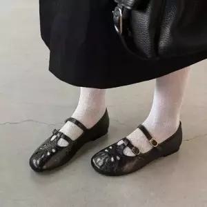 알마센 여성 스트랩힐 슈즈 앤티크 펀칭 통기성 양가죽 더블 메리제인슈즈 스틸레토 펌프스 ADOR1