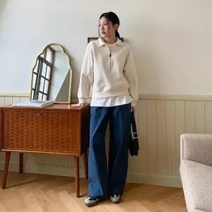 [옷자락]여자 레직기 피치 기모 일자 데님 팬츠