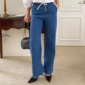 [옷자락]여자 베이직 일자핏 허리밴딩 데님 팬츠