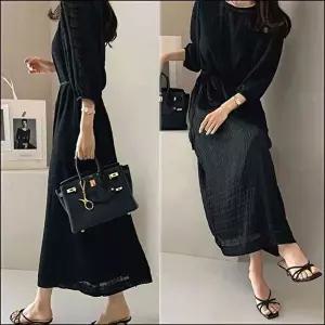 하객룩패션 소매 2컬러 여자 7부소매 원피스 시스루 7부 하객룩 여름 쉬폰