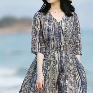 휴양지원피스 여름 브이넥 모시 여성 반팔 원피스 휴양지 바캉스