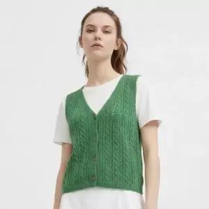 [샵앤] 국산 여성 Y단추 오픈 꽈배기 뜨개 펀칭 니트 조끼 BOM-WVS-21208